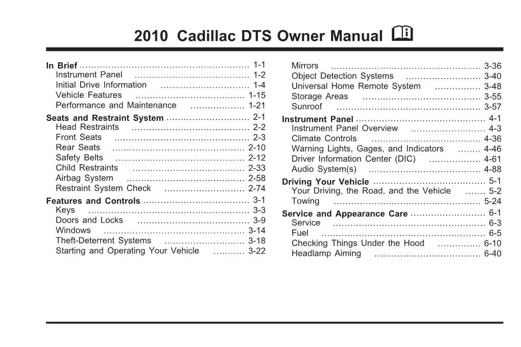 2010 Cadillac DTS Owner Manual M