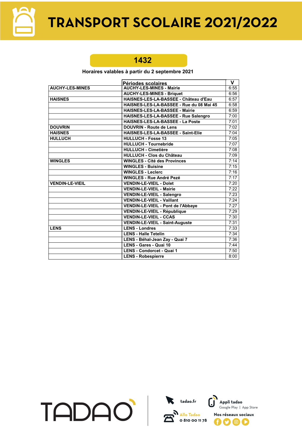 1432 Horaires Valables À Partir Du 2 Septembre 2021