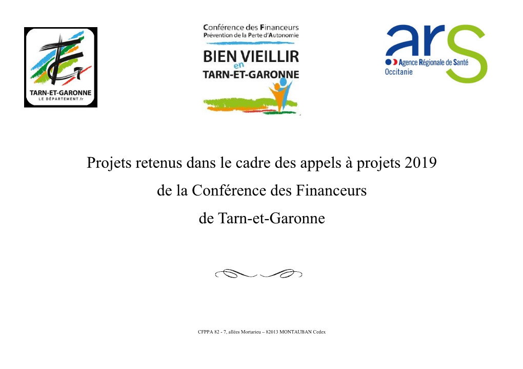 Projets Retenus Dans Le Cadre Des Appels À Projets 2019 De La Conférence Des Financeurs De Tarn-Et-Garonne