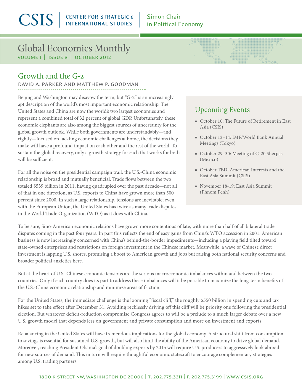 Global Economics Monthly Volume I | Issue 8 | October 2012