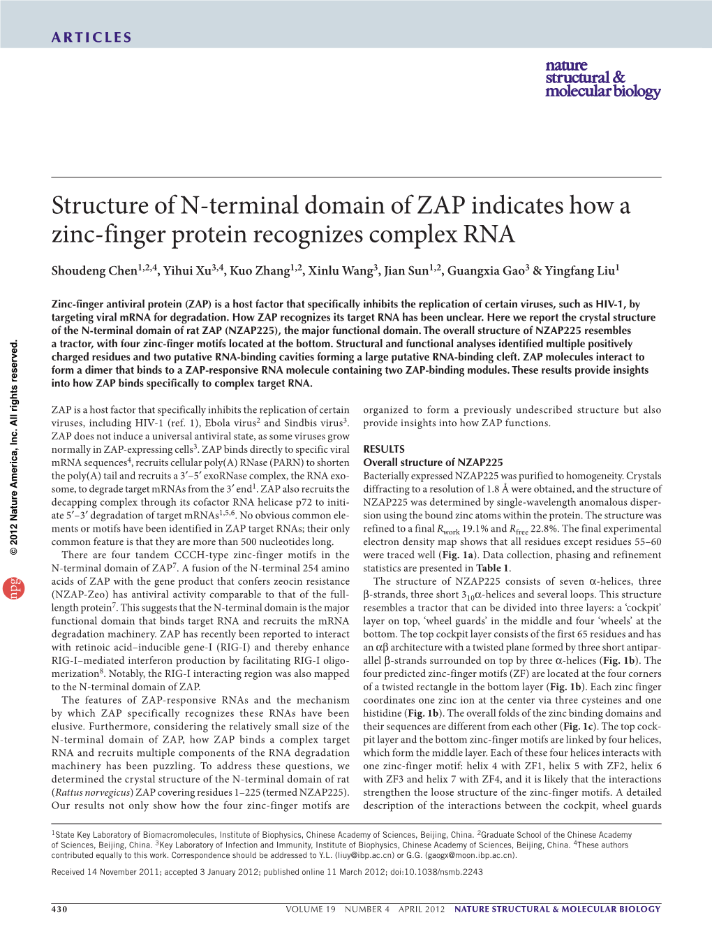 Structure of N-Terminal Domain of ZAP Indicates How a Zinc-Finger Protein Recognizes Complex RNA