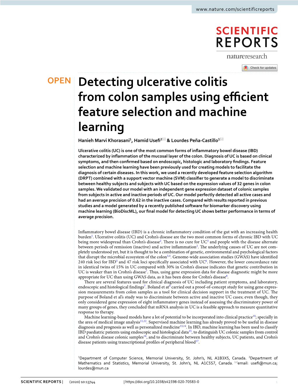 Detecting Ulcerative Colitis from Colon Samples Using Efficient Feature