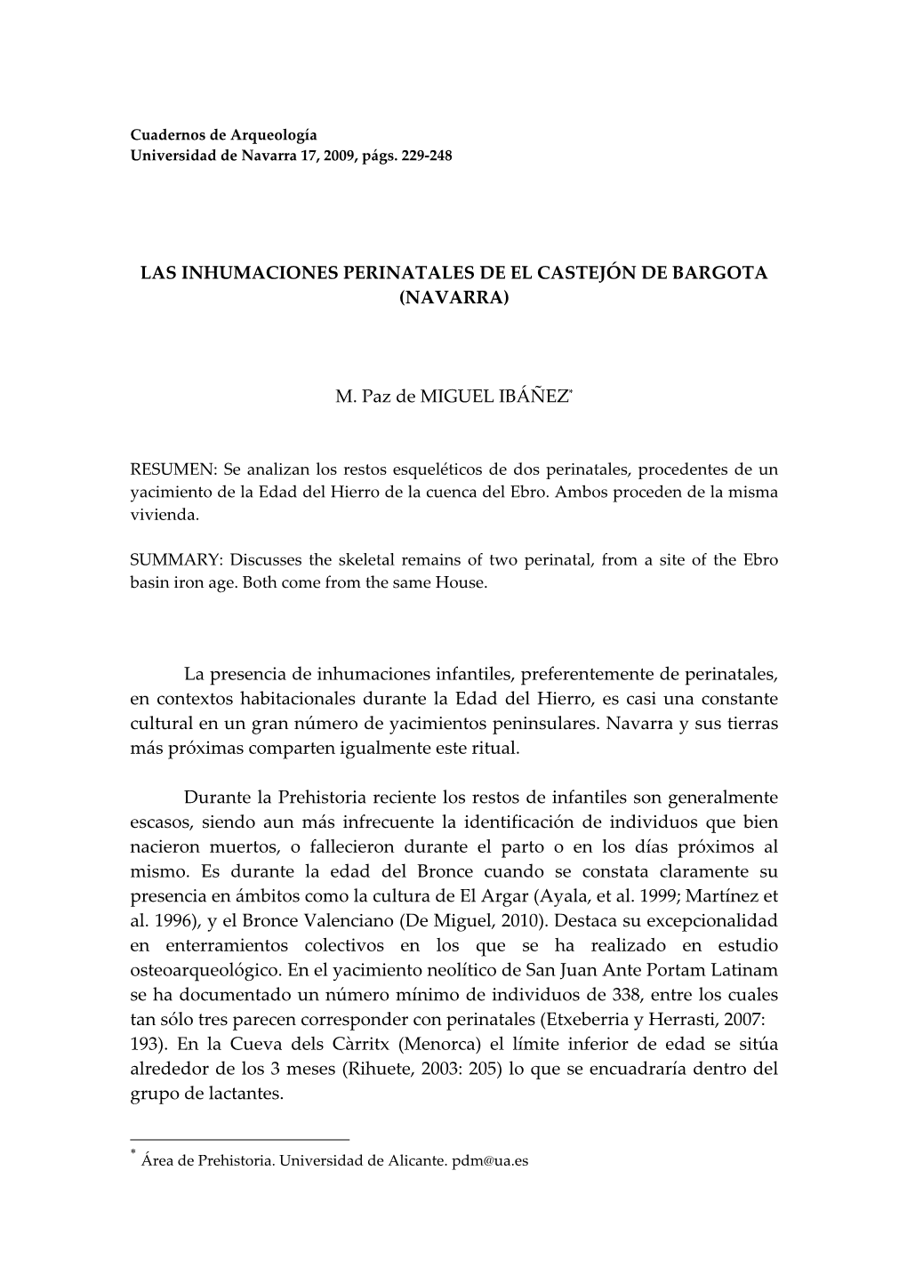 Las Inhumaciones Perinatales De El Castejón De Bargota (Navarra)