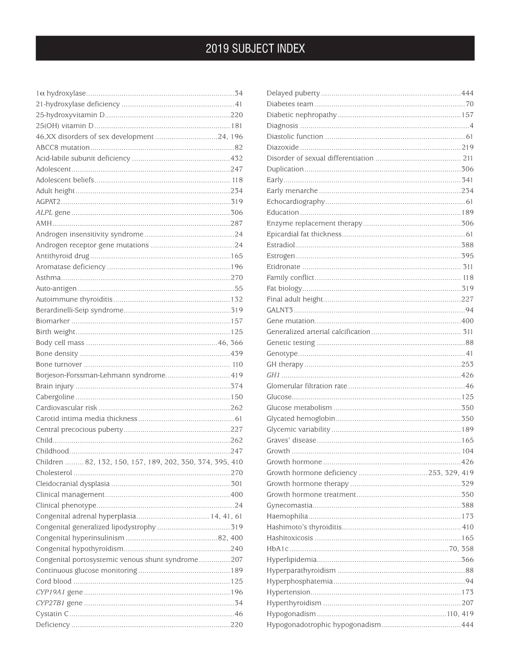 2019 Subject Index