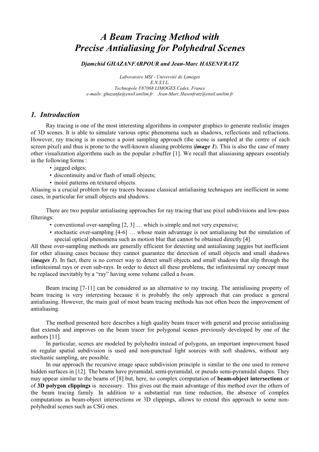 A Beam Tracing Method with Precise Antialiasing for Polyhedral Scenes