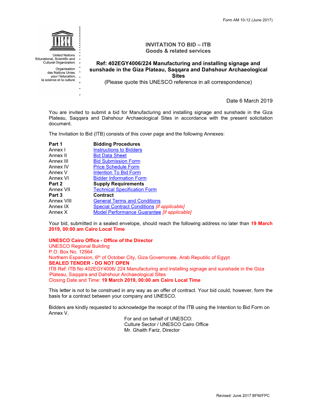INVITATION to BID – ITB Goods & Related Services