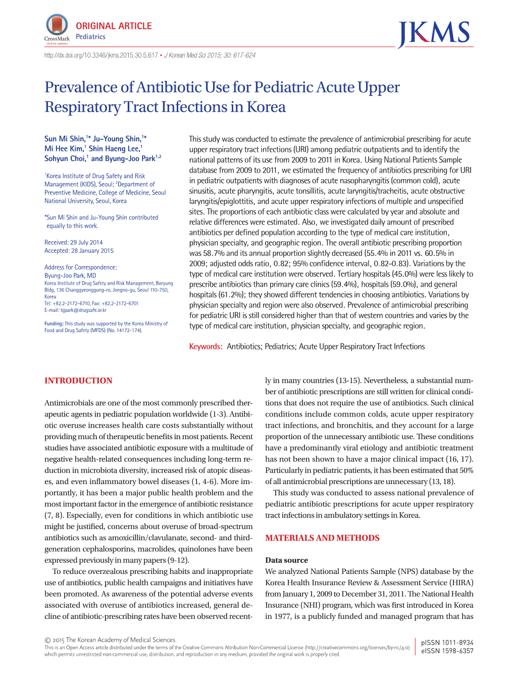 Prevalence of Antibiotic Use for Pediatric Acute Upper Respiratory Tract Infections in Korea