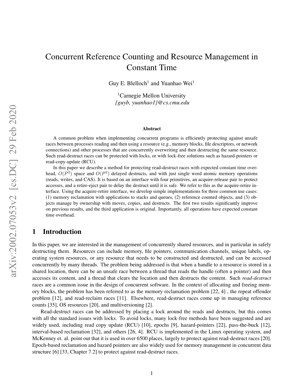 Concurrent Reference Counting and Resource Management in Constant Time