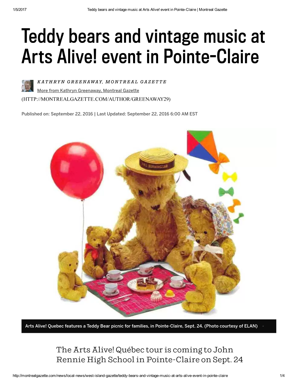 Teddy Bears and Vintage Music at Arts Alive! Event in Pointe­Claire | Montreal Gazette Teddy Bears and Vintage Music at Arts Alive! Event in Pointe­Claire