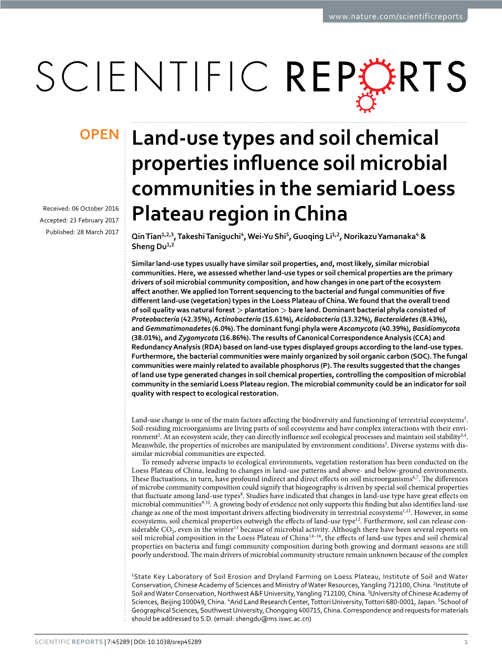 Land-Use Types and Soil Chemical Properties Influence Soil Microbial