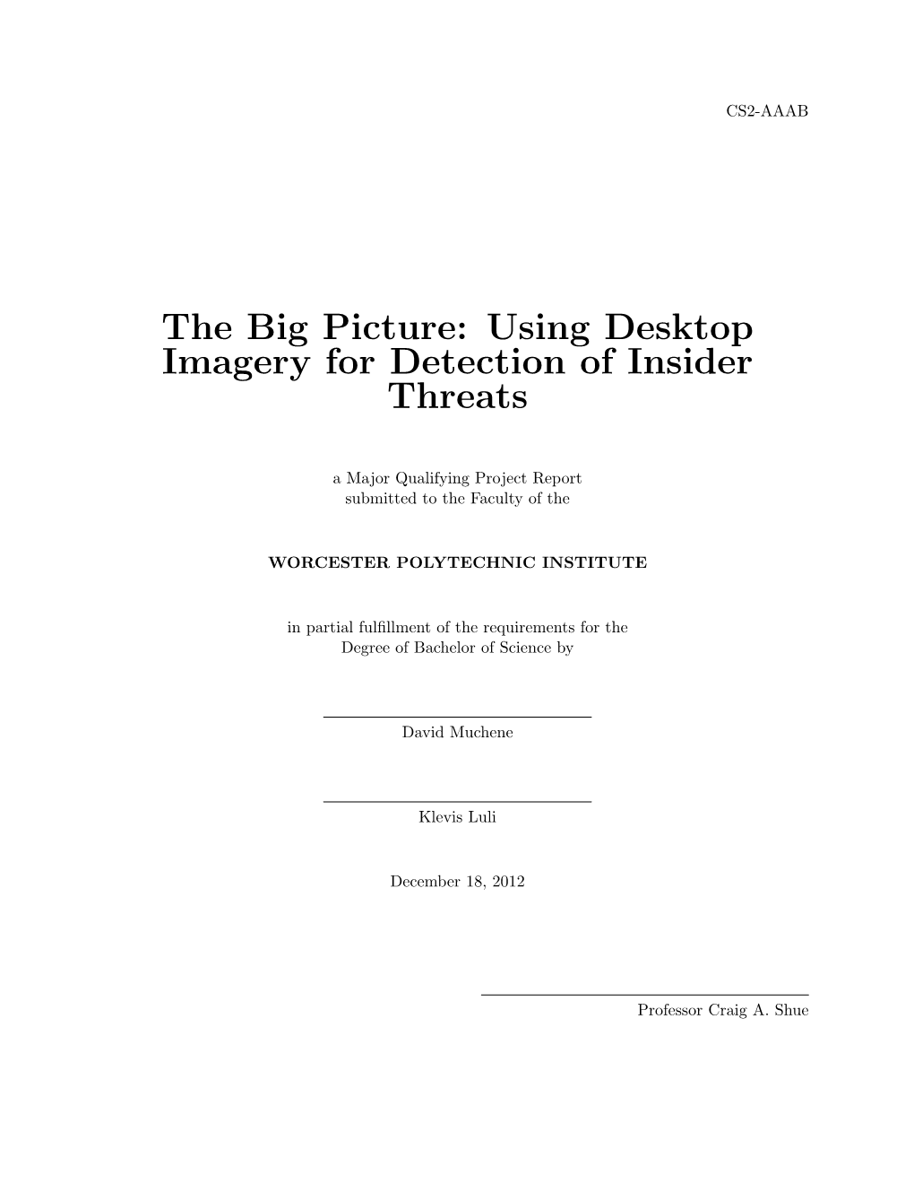Using Desktop Imagery for Detection of Insider Threats
