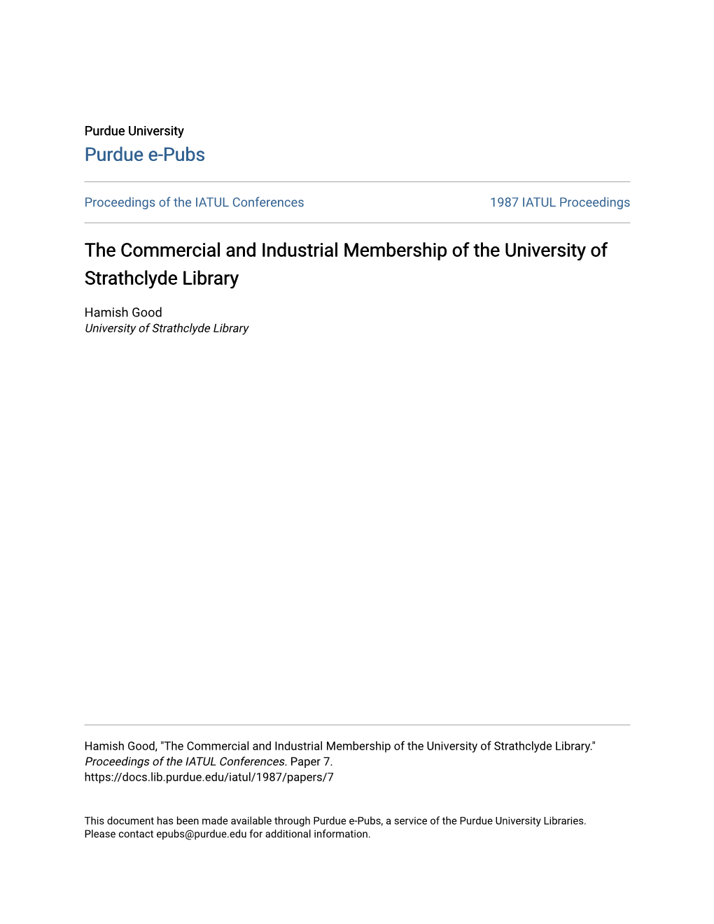 The Commercial and Industrial Membership of the University of Strathclyde Library