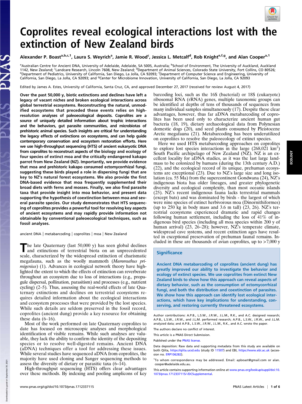 Coprolites Reveal Ecological Interactions Lost with the Extinction