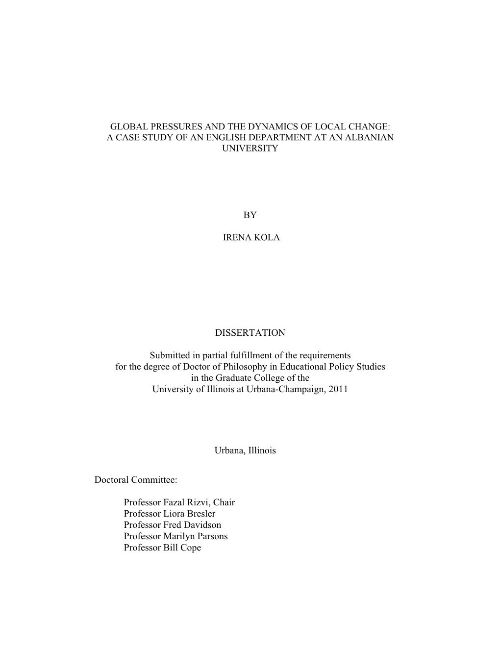 BY DISSERTATION Submitted in Partial