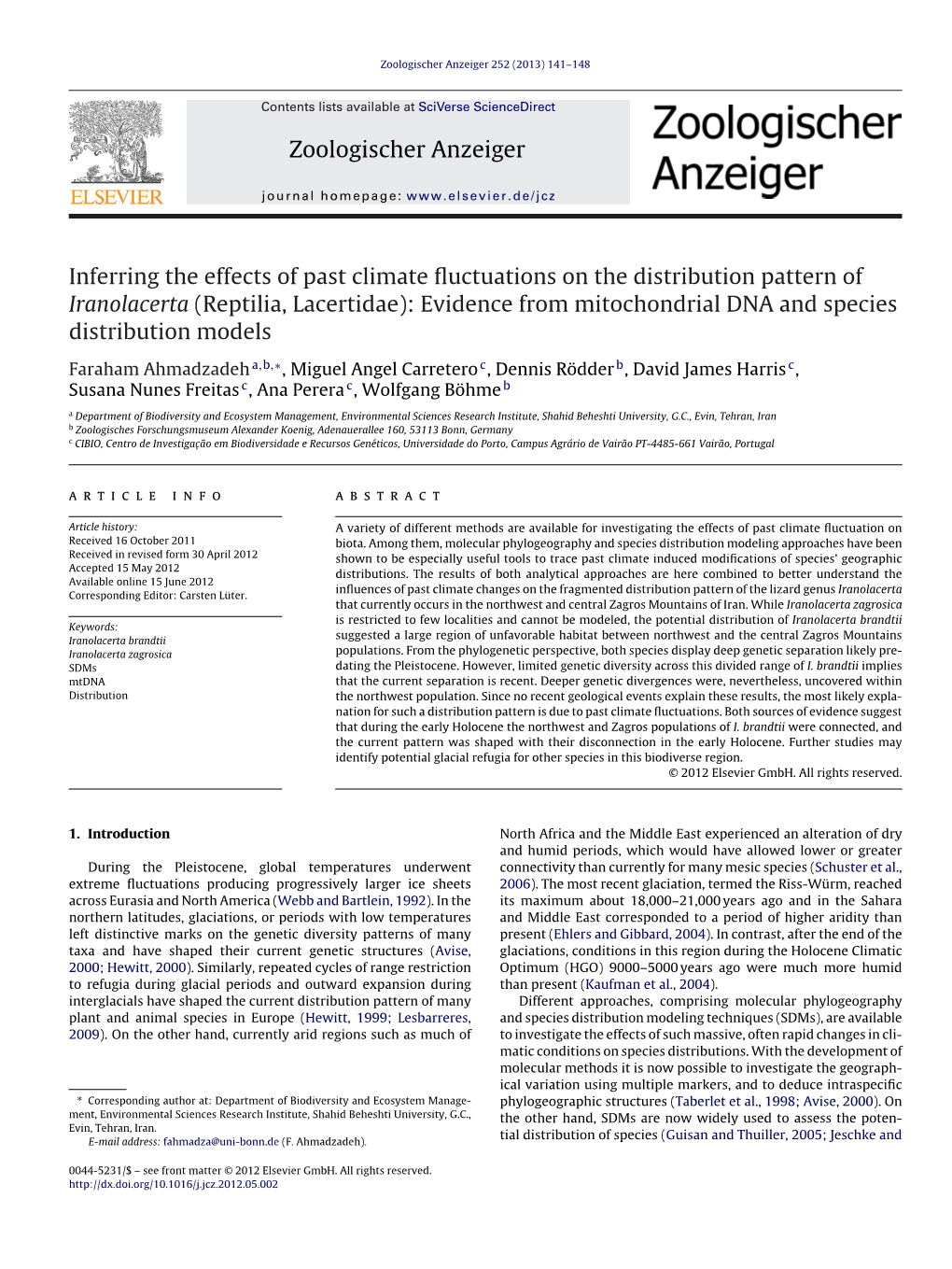 Reptilia, Lacertidae): Evidence from Mitochondrial DNA and Species Distribution Models