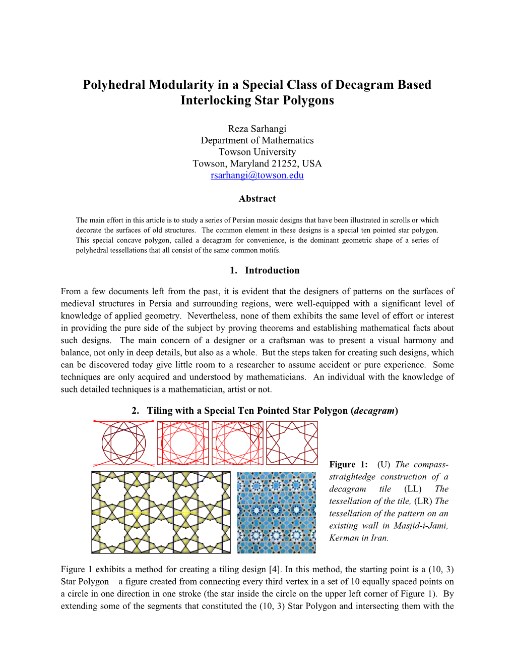 Polyhedral Modularity in a Special Class of Decagram Based Interlocking Star Polygons