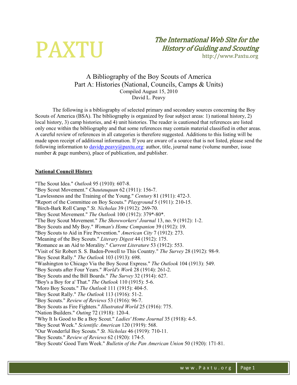 The International Web Site for the History of Guiding and Scouting PAXTU