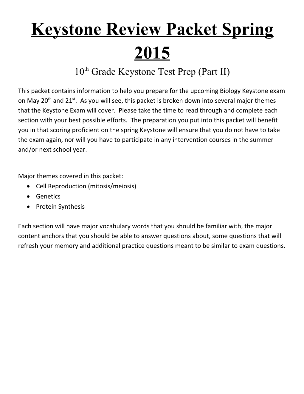 Keystone Review Packet Spring 2015