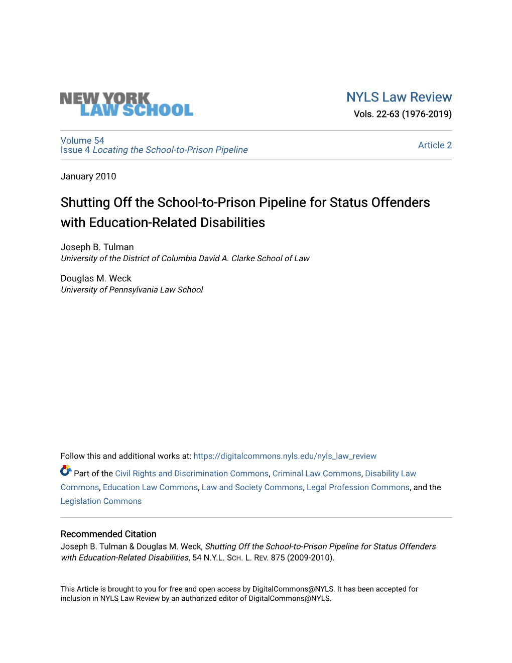 Shutting Off the School-To-Prison Pipeline for Status Offenders with Education-Related Disabilities