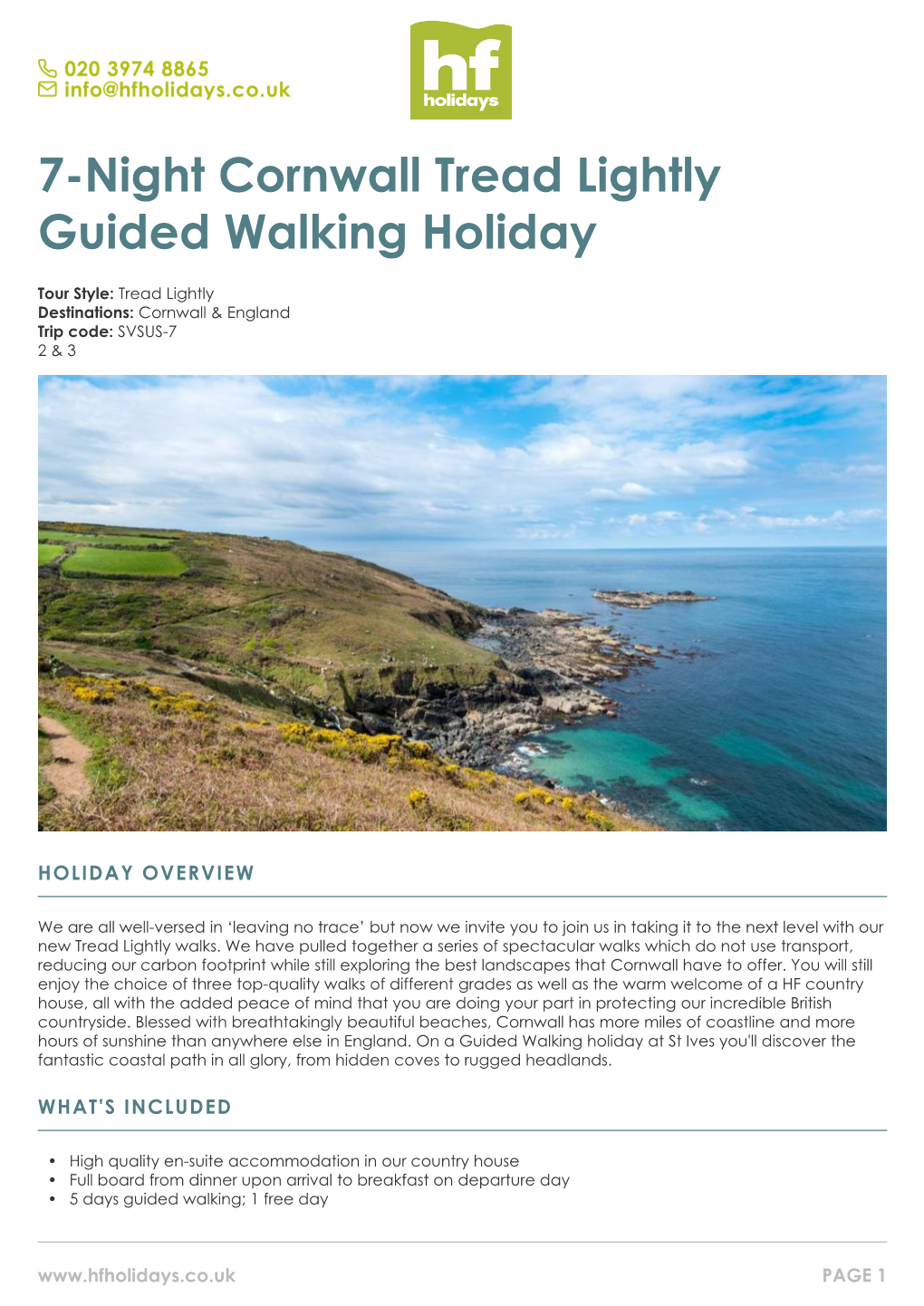 7-Night Cornwall Tread Lightly Guided Walking Holiday