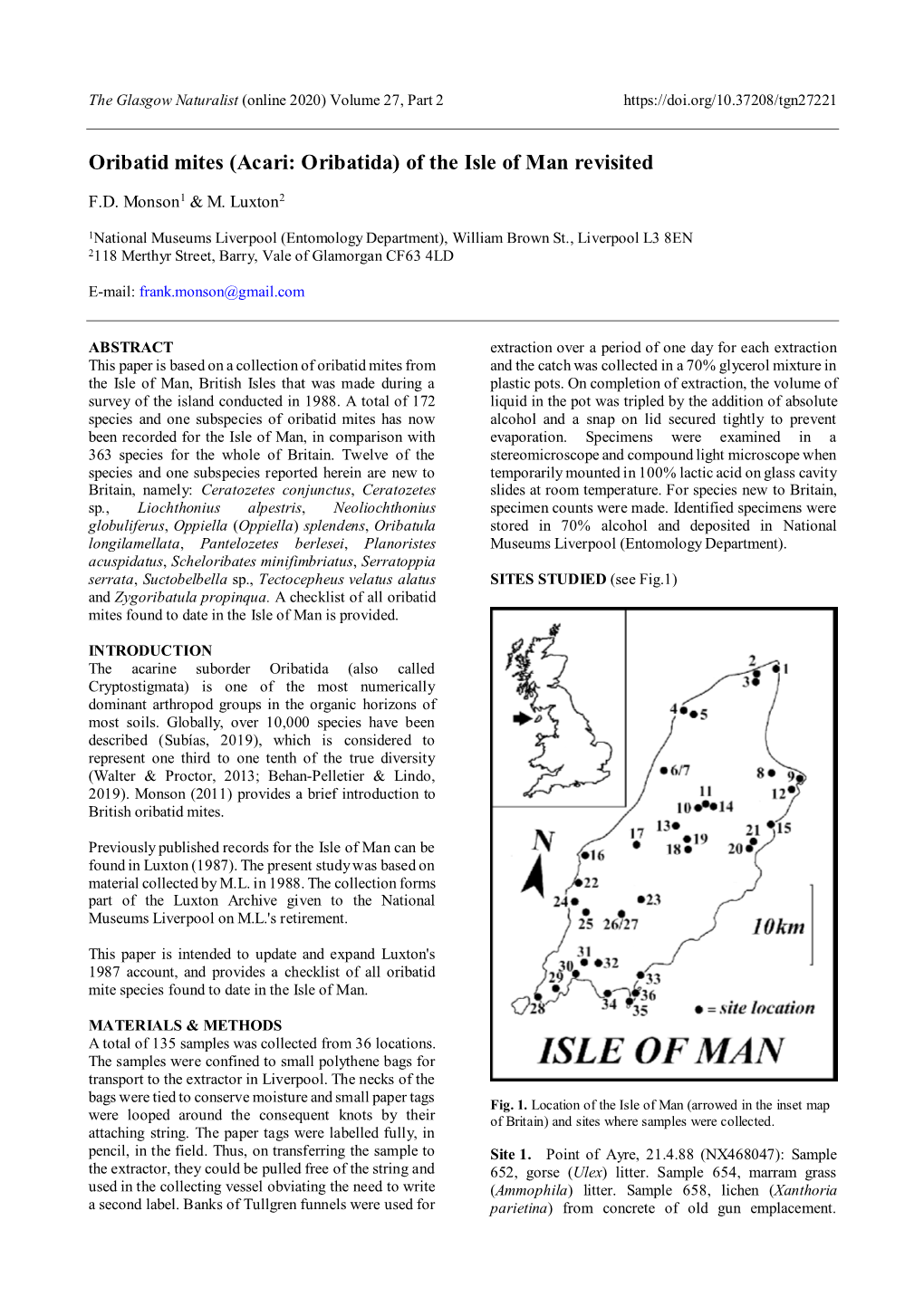 Oribatid Mites (Acari: Oribatida) of the Isle of Man Revisited