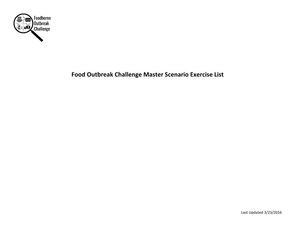 Food Outbreak Challenge Master Scenario Exercise List