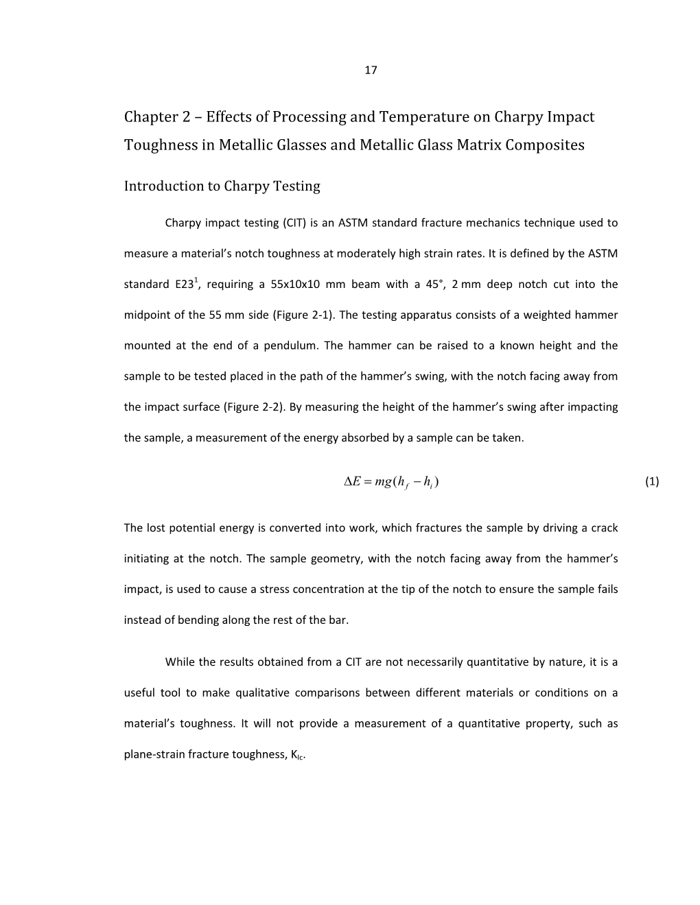 Chapter 2 – Effects of Processing and Temperature on Charpy Impact Toughness in Metallic Glasses and Metallic Glass Matrix Composites