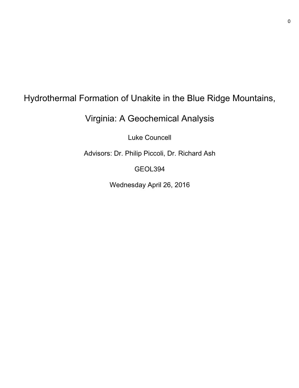 Hydrothermal Formation of Unakite in the Blue Ridge Mountains, Virginia