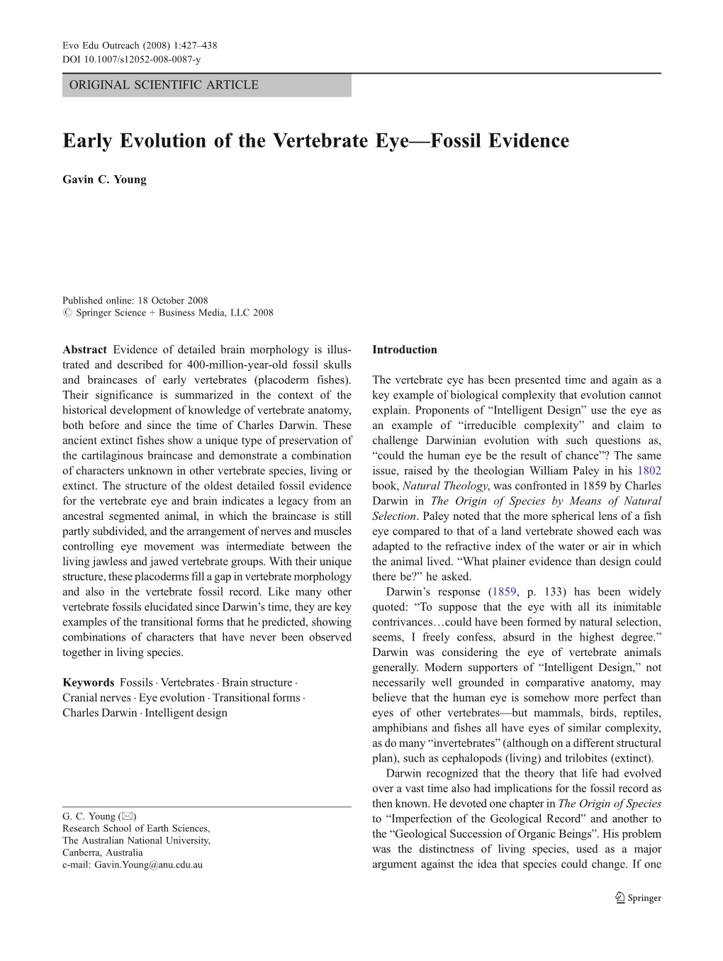 Early Evolution of the Vertebrate Eye—Fossil Evidence