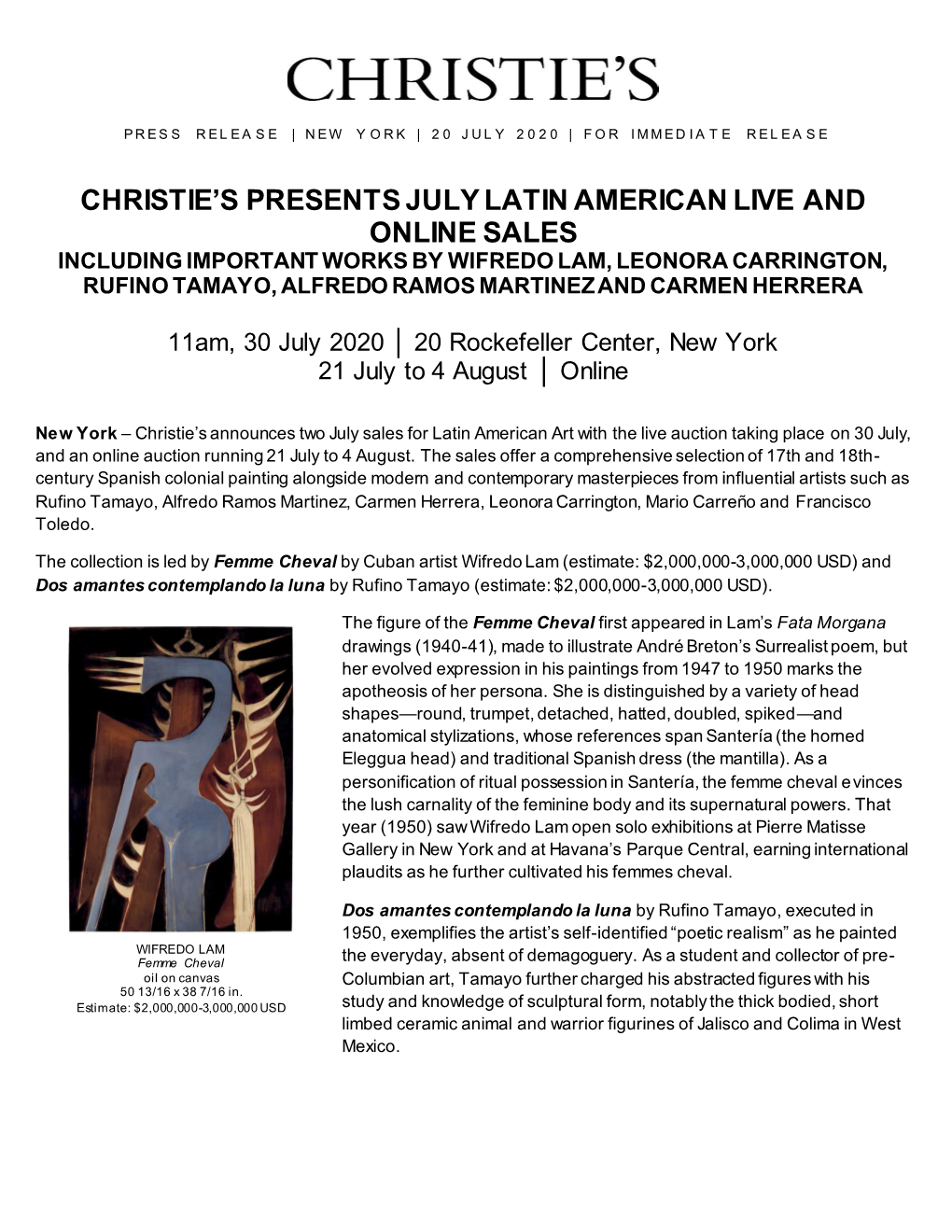 Christie's Presents July Latin American Live and Online