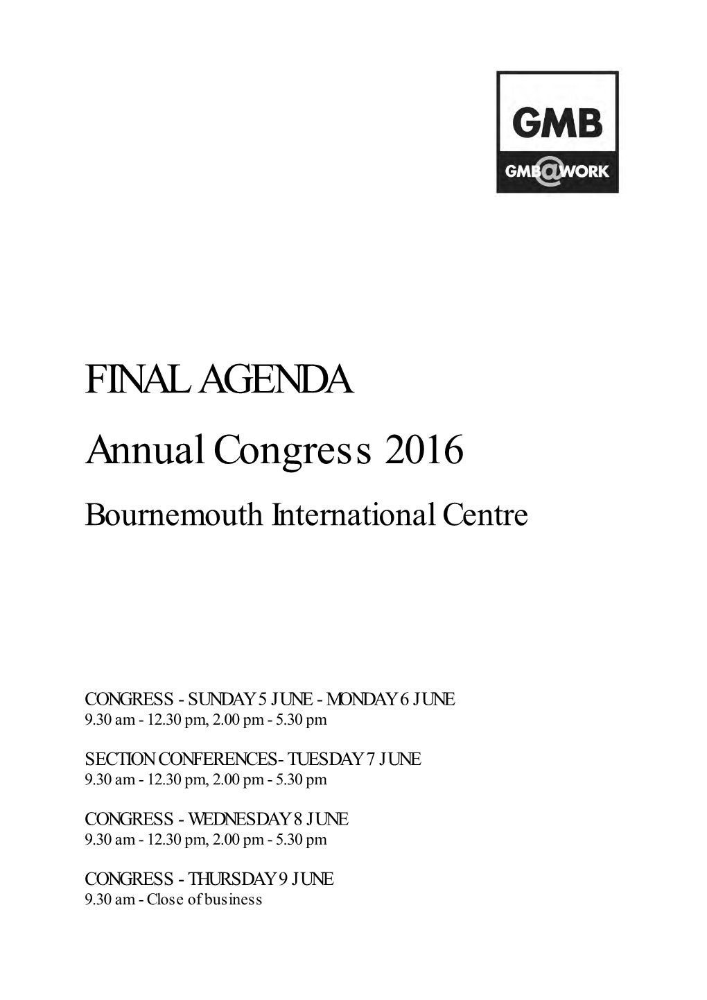 FINAL AGENDA Annual Congress 2016 Bournemouth International Centre