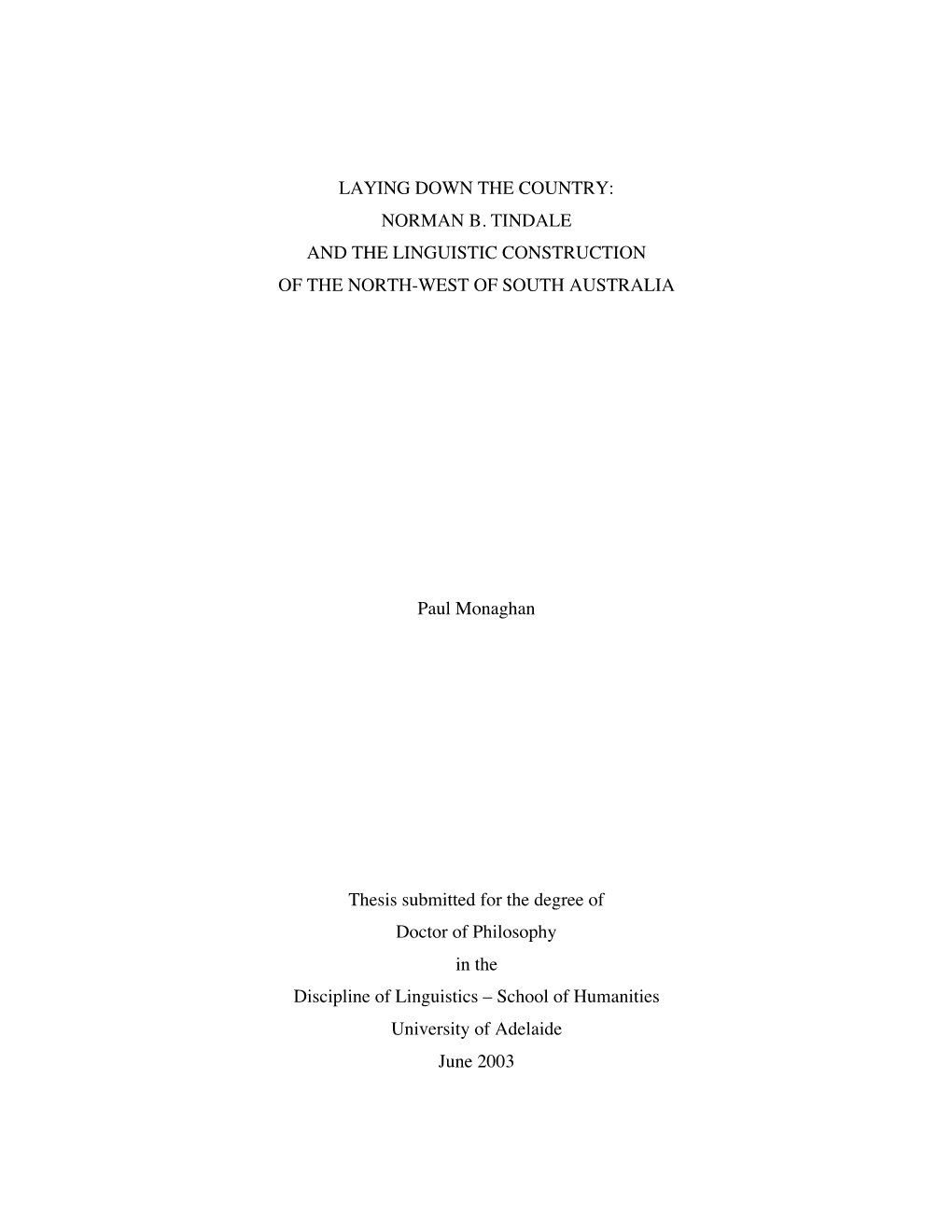 Norman B. Tindale and the Linguistic Construction of the North-West of South Australia