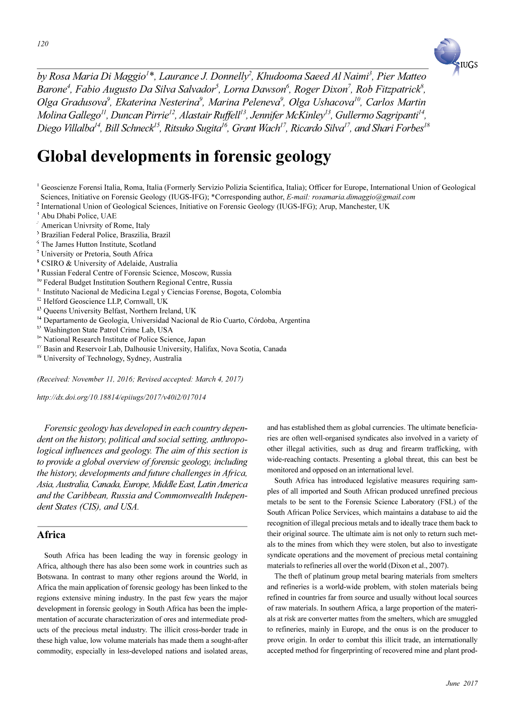 Global Developments in Forensic Geology