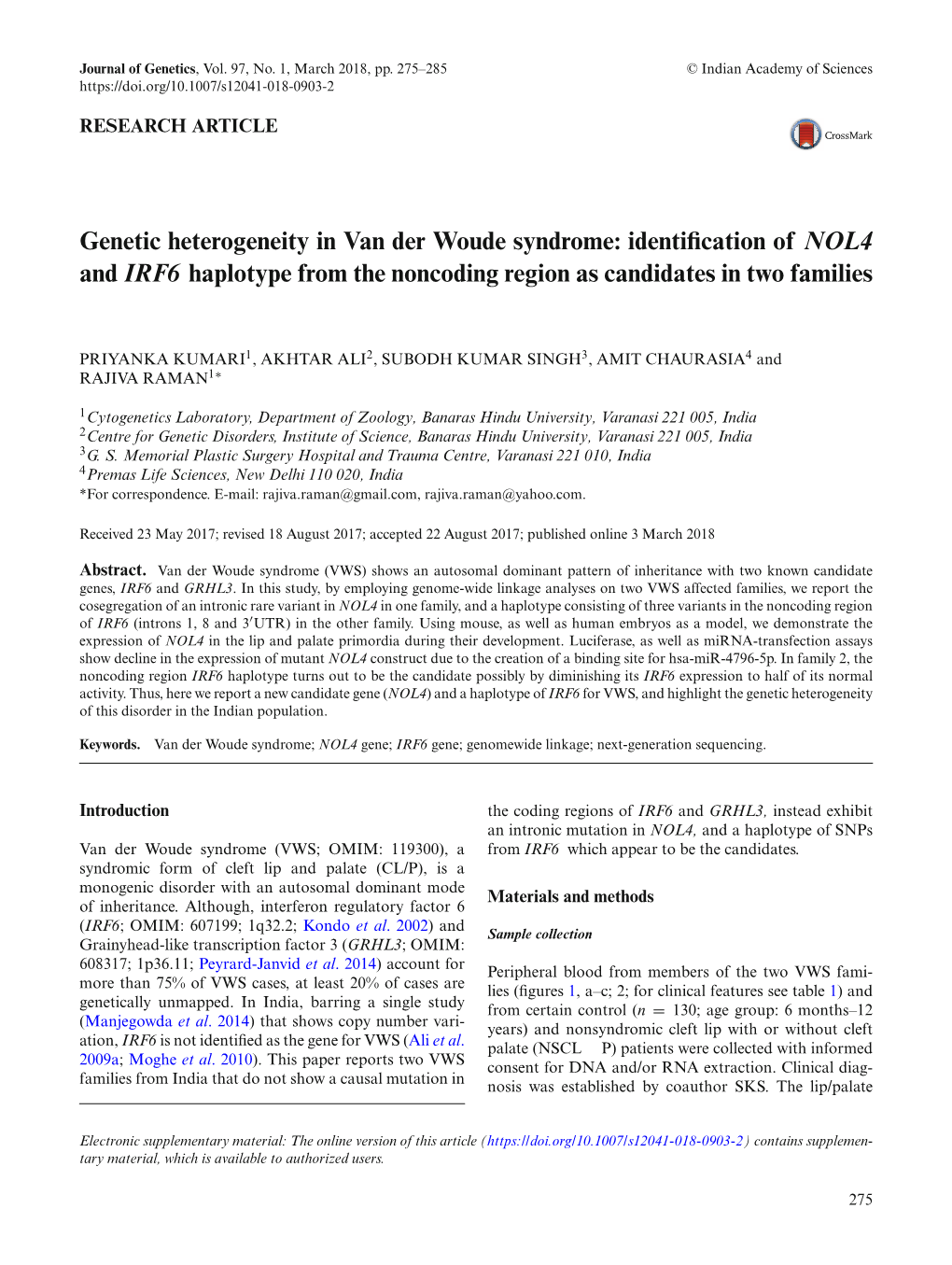 Genetic Heterogeneity in Van Der Woude Syndrome: Identification