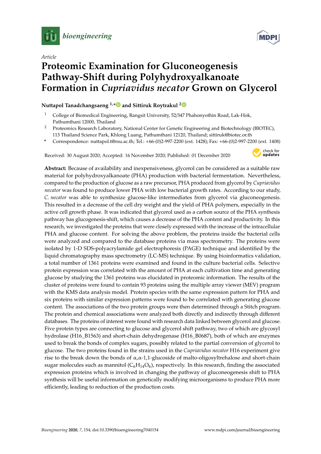 Proteomic Examination for Gluconeogenesis Pathway-Shift During Polyhydroxyalkanoate Formation in Cupriavidus Necator Grown on Glycerol