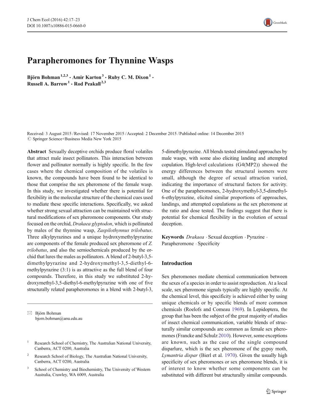 Parapheromones for Thynnine Wasps