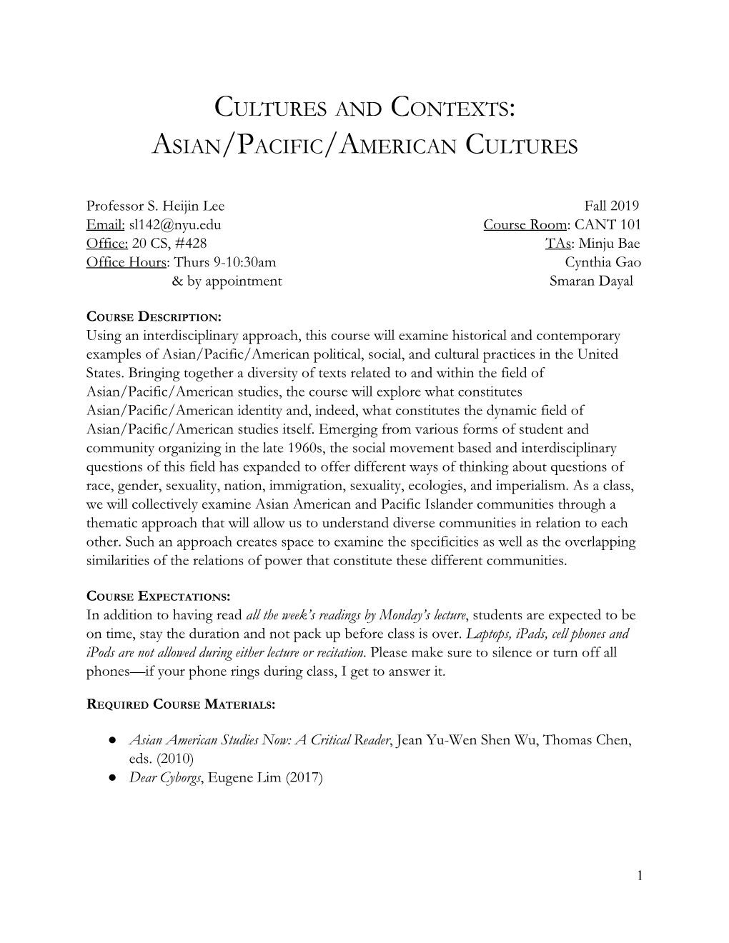 Cultures and Contexts: Asian/Pacific/American Cultures