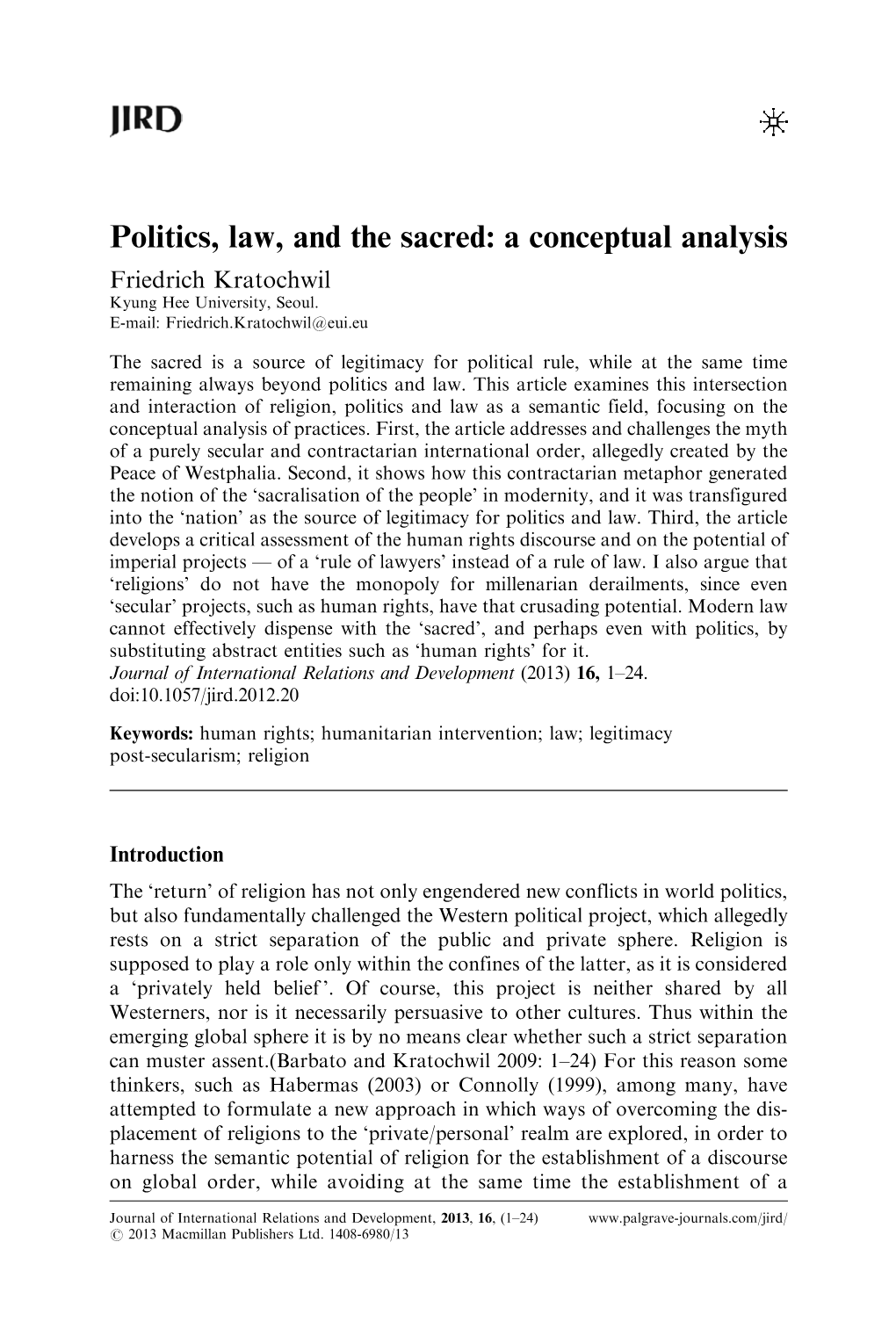 A Conceptual Analysis Friedrich Kratochwil Kyung Hee University, Seoul