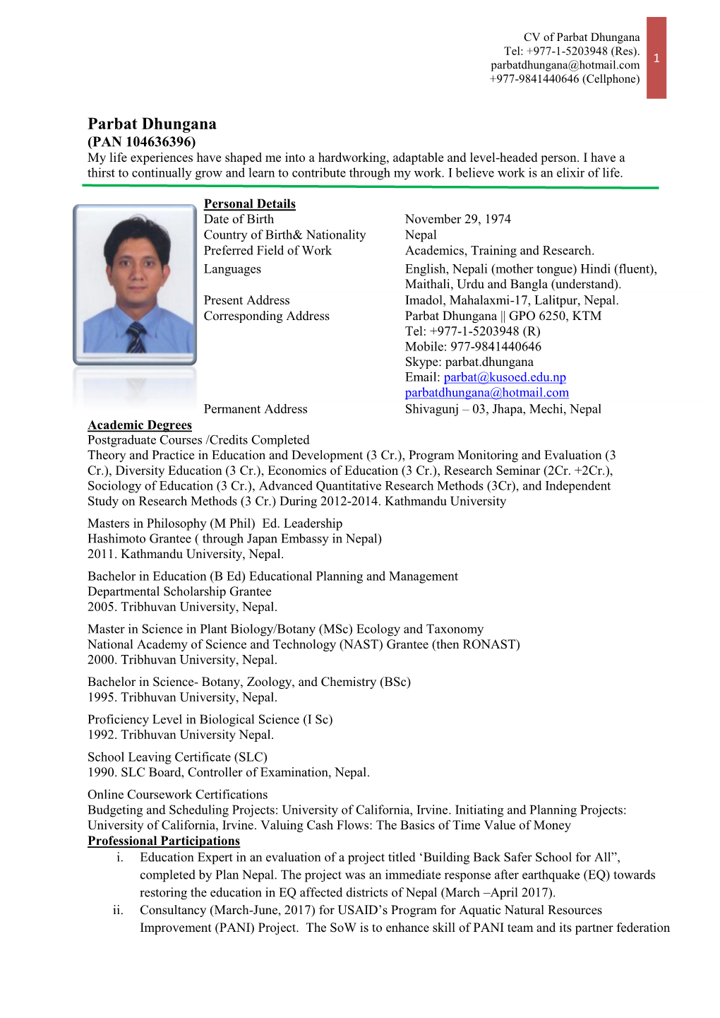 Application Along with CV Parbat Dhungana Parbatdhungana