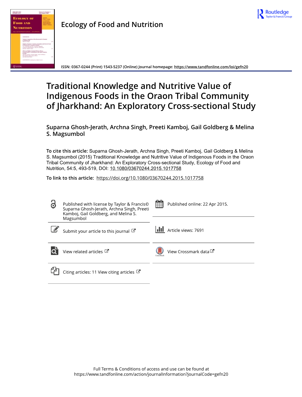 Traditional Knowledge and Nutritive Value of Indigenous Foods in the Oraon Tribal Community of Jharkhand: an Exploratory Cross-Sectional Study