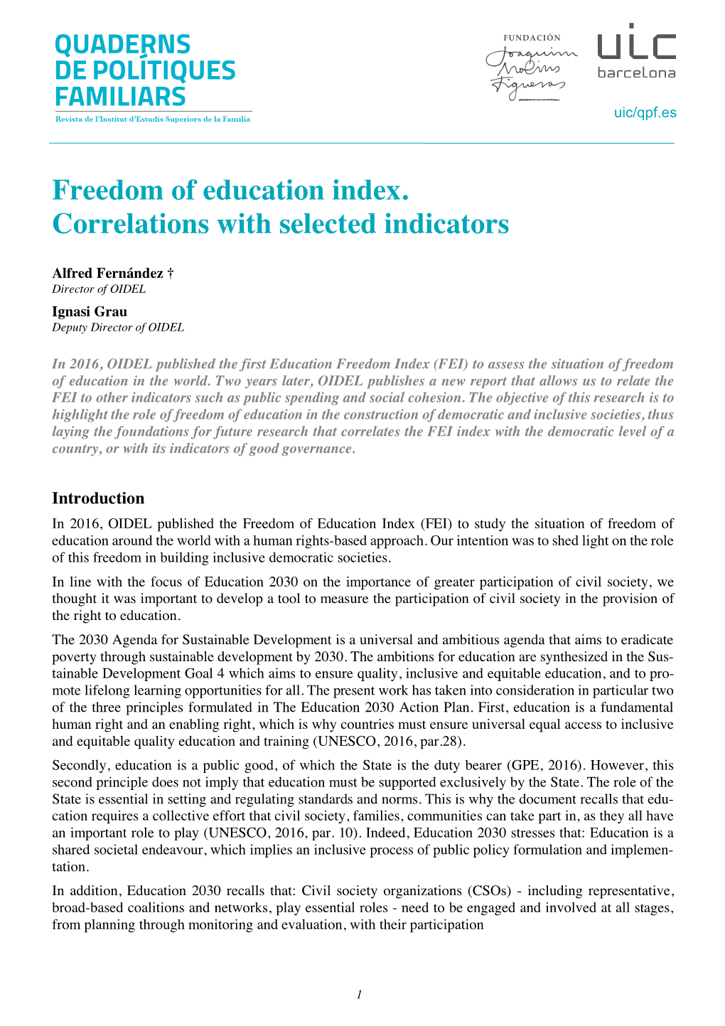 Freedom of Education Index. Correlations with Selected Indicators