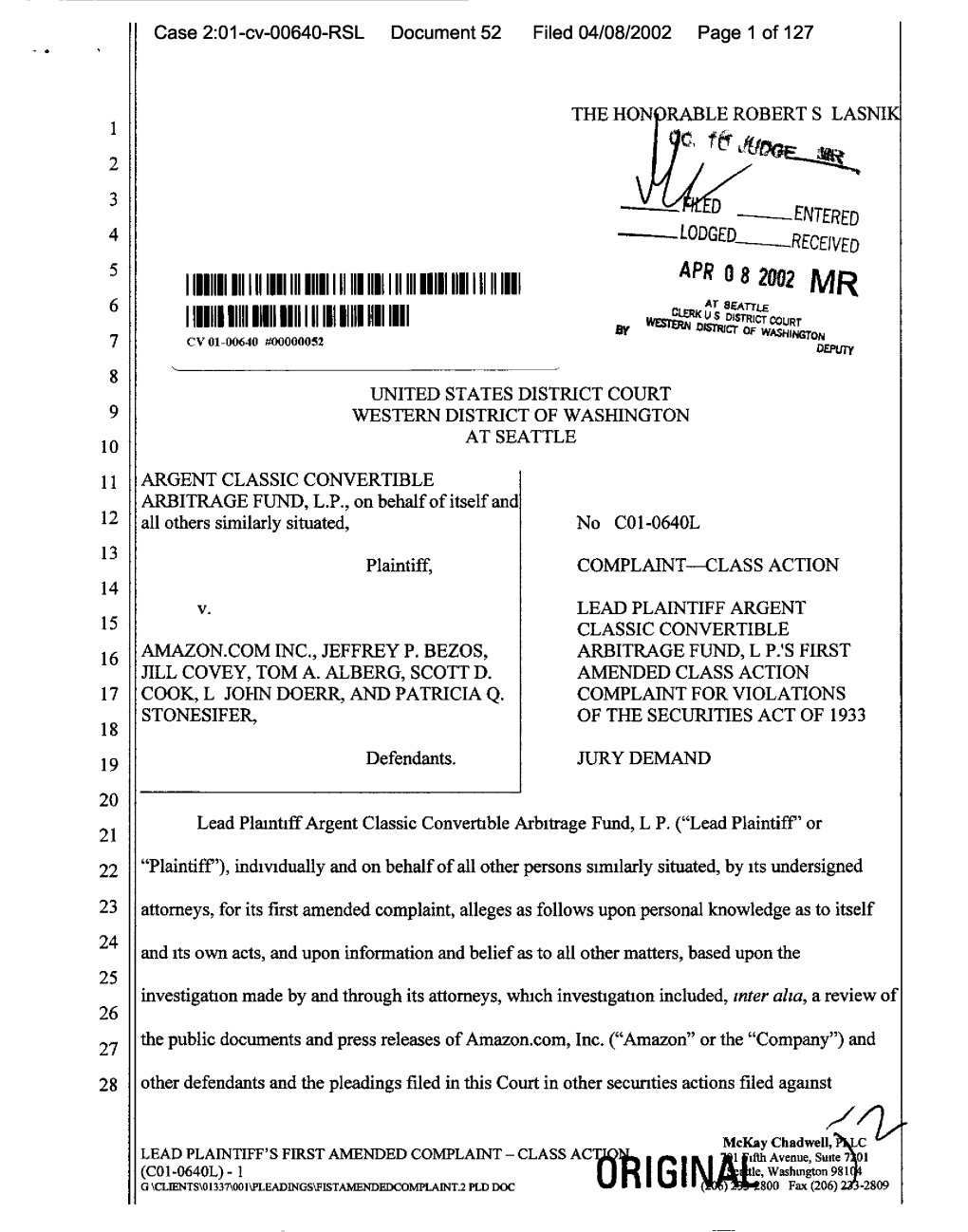 Argent Classic Convertible Arbitrage Fund LP, Et Al. V. Amazon.Com, Inc