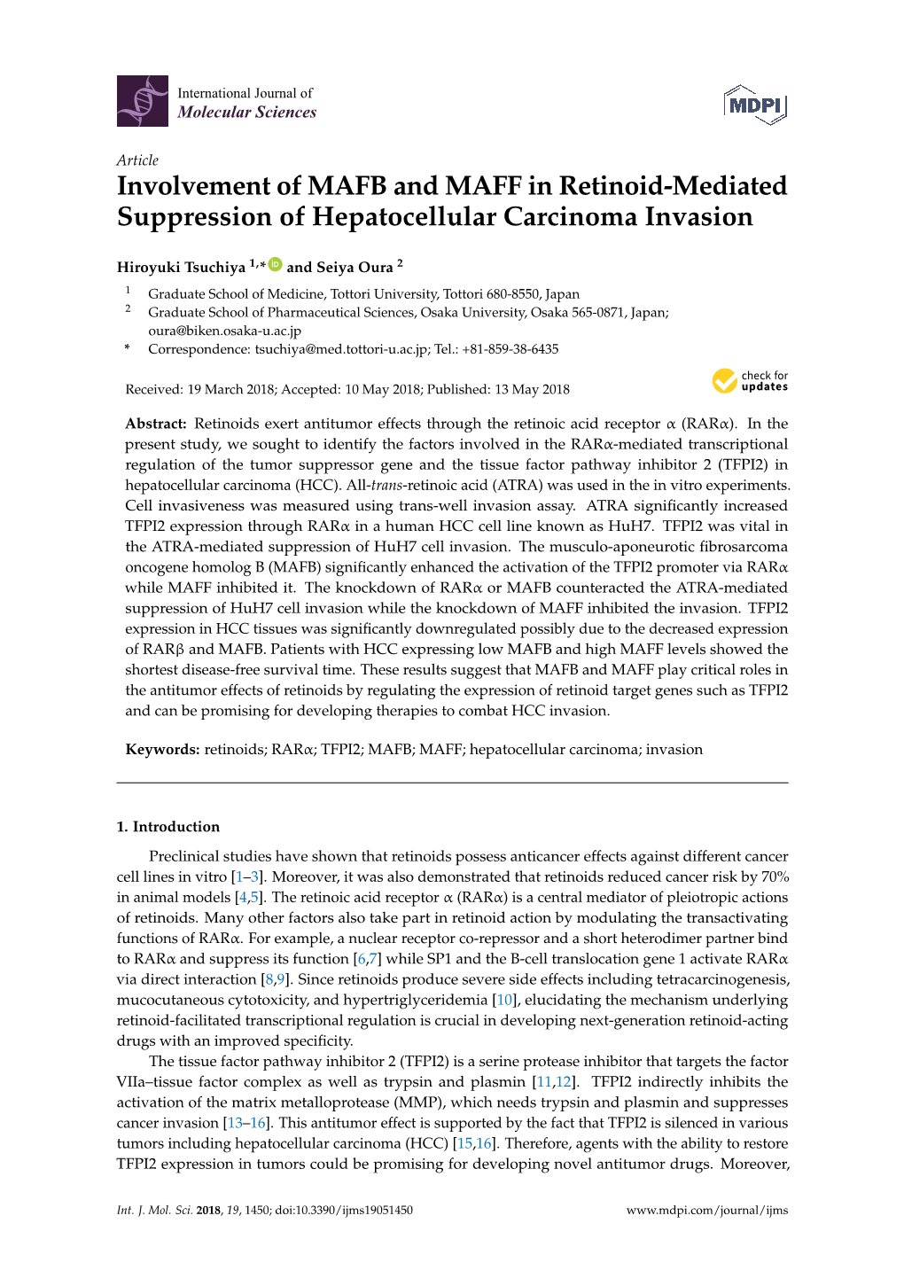 Involvement of MAFB and MAFF in Retinoid-Mediated Suppression of Hepatocellular Carcinoma Invasion