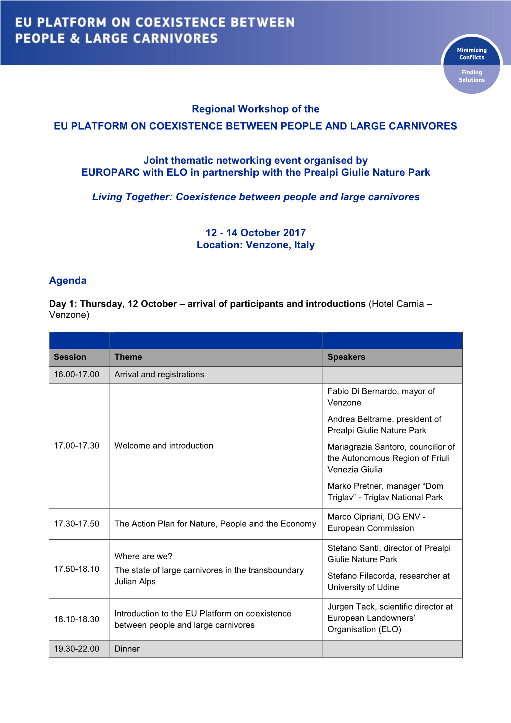 Regional Workshop of the EU PLATFORM on COEXISTENCE BETWEEN PEOPLE and LARGE CARNIVORES