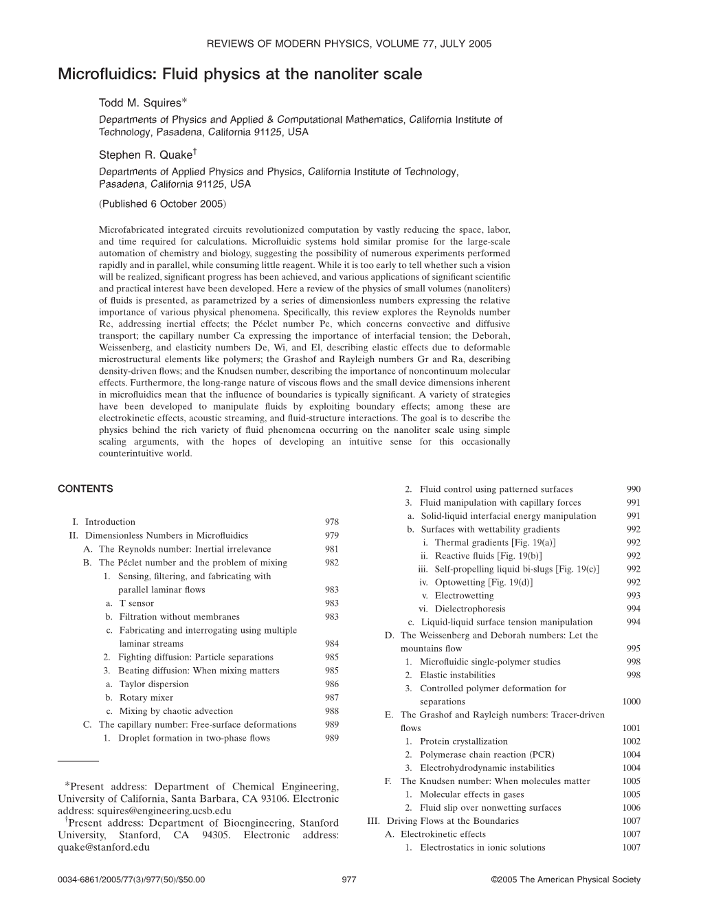 Microfluidics: Fluid Physics at the Nanoliter Scale