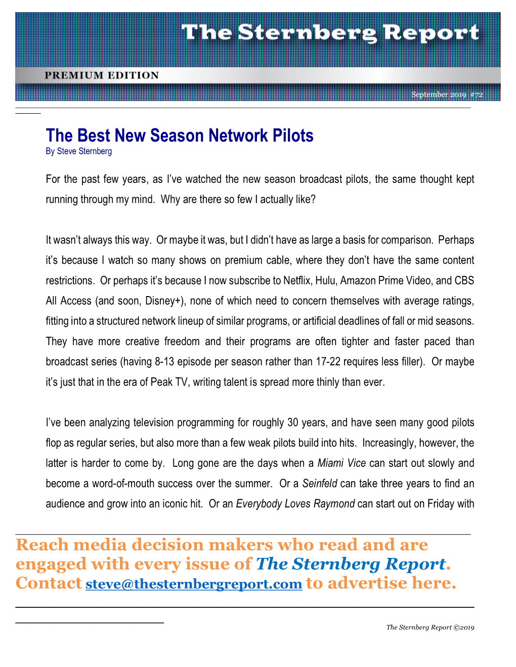 The Best New Season Network Pilots by Steve Sternberg