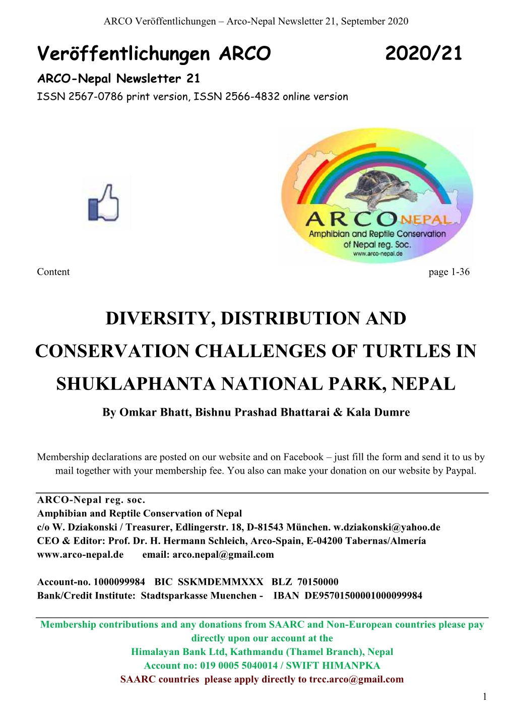 Veröffentlichungen ARCO 2020/21 DIVERSITY, DISTRIBUTION AND