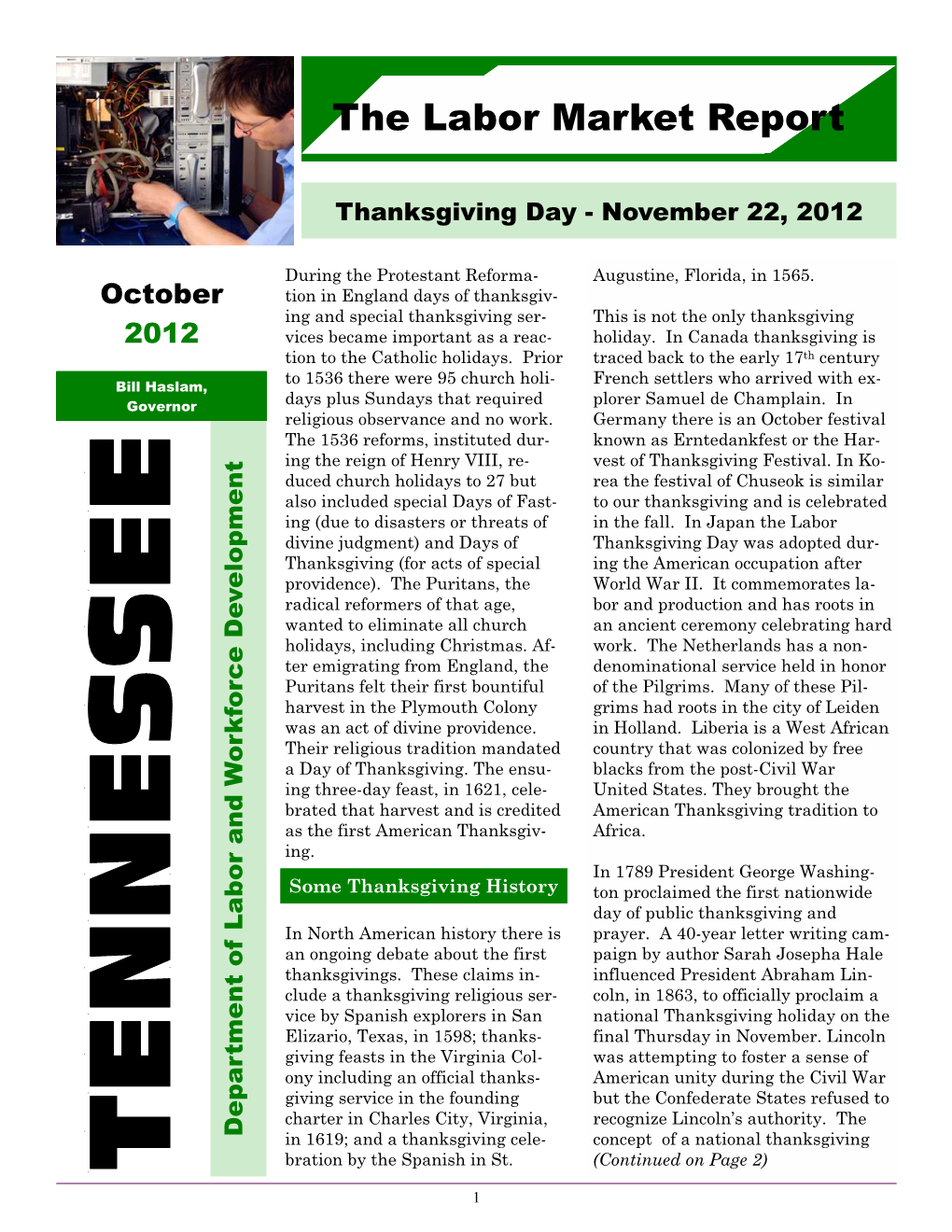 October Tion in England Days of Thanksgiv- Ing and Special Thanksgiving Ser- This Is Not the Only Thanksgiving 2012 Vices Became Important As a Reac- Holiday