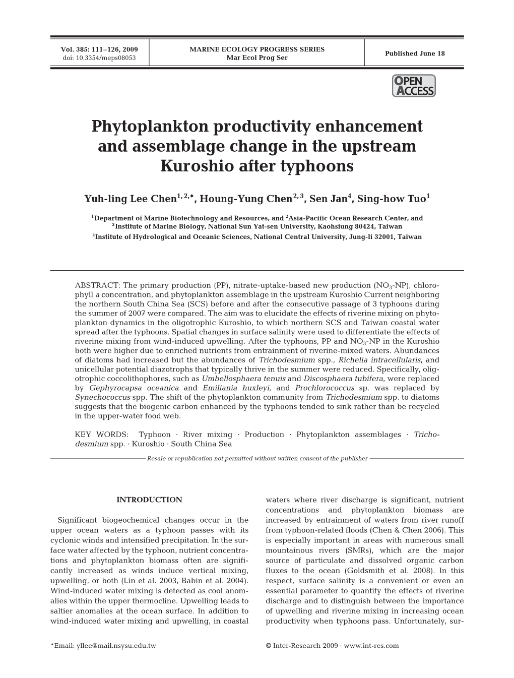 Phytoplankton Productivity Enhancement and Assemblage Change in the Upstream Kuroshio After Typhoons