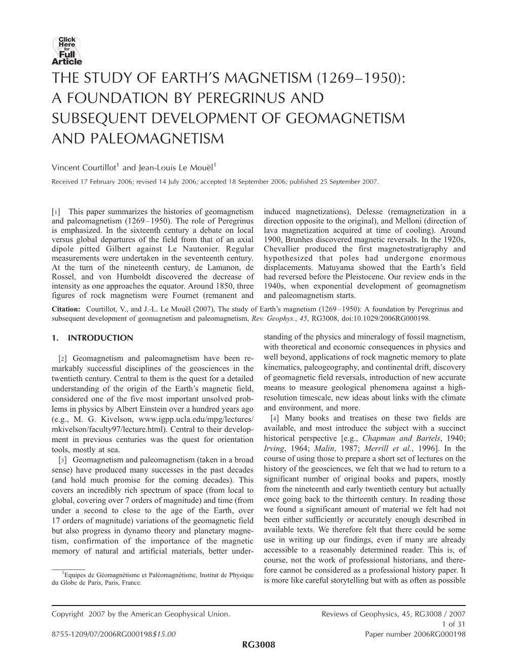 The Study of Earth's Magnetism (1269–1950): A